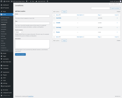 Location Taxonomy - Team Plugin