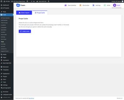 Tools - Purge Assets Cache - WordPress Team Plugin