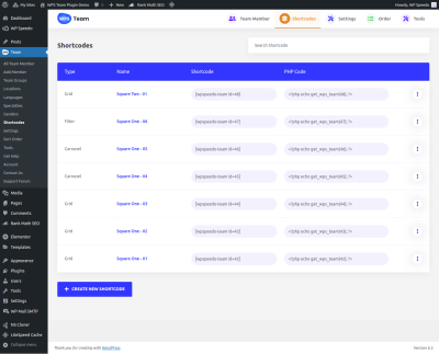 Team Shortcodes - WPS Team Plugin